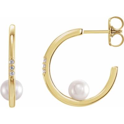 14K Yellow Gold Freshwater Cultured Pearl & .03 CTW Diamond Hoop Earrings