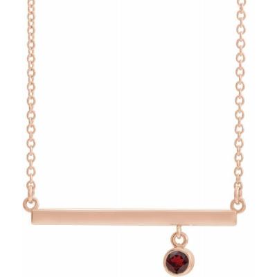 14K Rose Mozambique Garnet Bezel-Set 18" Bar Necklace 