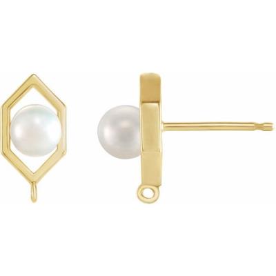 14K Yellow Gold 4-4.5 mm White Freshwater Cultured Pearl Geometric Earring Top