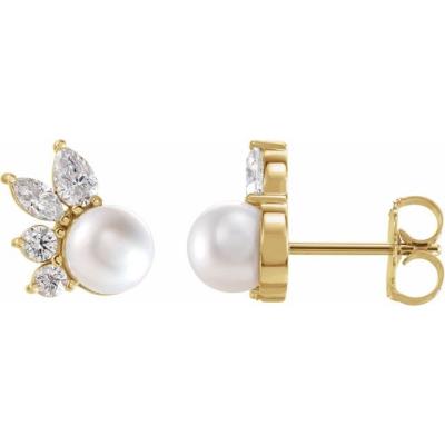 14K Yellow Gold Akoya Cultured Pearl & .05 CTW Diamond Earrings