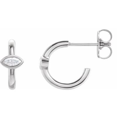 14K White 1/8 CTW Diamond Hoop Earrings