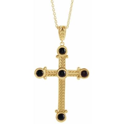 14K Yellow Gold Onyx Cross 16-18" Necklace