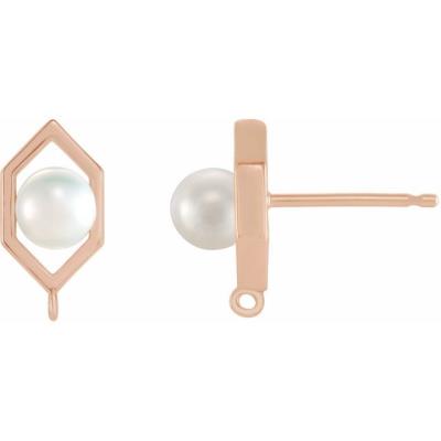 14K Rose 4-4.5 mm White Freshwater Cultured Pearl Geometric Earring Top