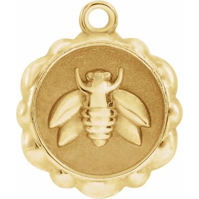 18K Yellow Gold 10x8.4 mm Bee Medallion Dangle