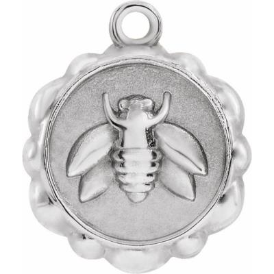 14K White 10x8.4 mm Bee Medallion Dangle