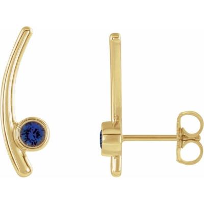 14K Yellow Gold Blue Sapphire Ear Climbers      