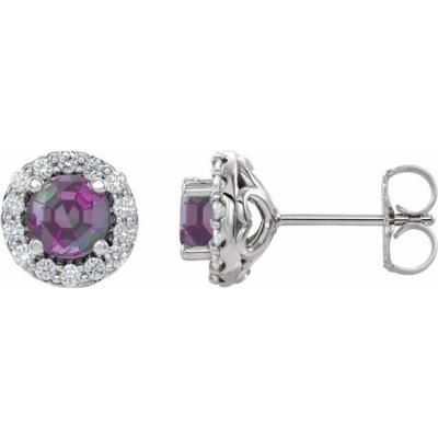 14K White Chatham® Lab-Created Alexandrite & 1/6 Diamond Earrings