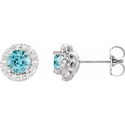 14K White Blue Zircon & 1/6 CTW Diamond Earrings      