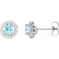 14K White Aquamarine & 1/4 CTW Diamond Earrings      