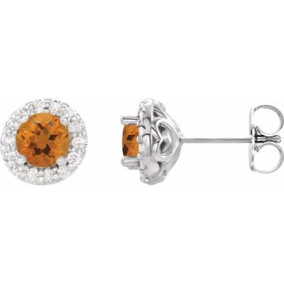 14K White Citrine & 1/4 CTW Diamond Earrings   