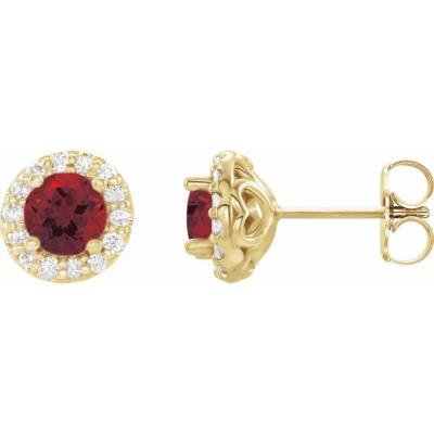 14K Yellow Gold Mozambique Garnet & 1/4 CTW Diamond Earrings    