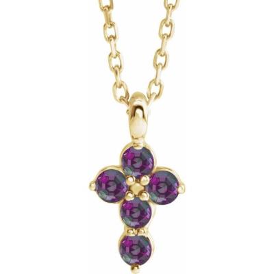 14K Yellow Gold Alexandrite Cross 16-18" Necklace 
