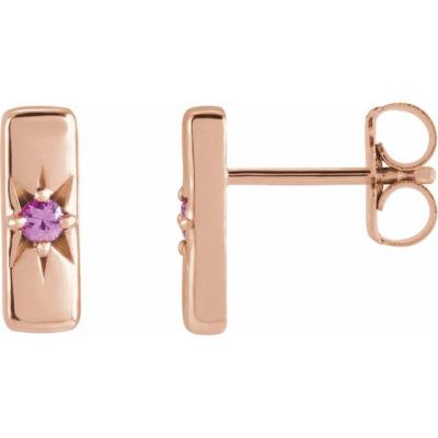 14K Rose Pink Sapphire Starburst 10 mm Bar Earrings