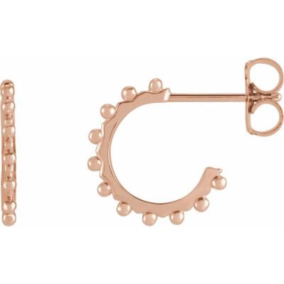 14K Rose 12.12 mm Beaded Hoop Earrings