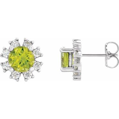 14K White Peridot & 1/2 CTW Diamond Earrings