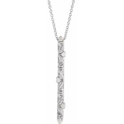 14K White .07 CTW Diamond Vintage-Inspired 16-18" Necklace