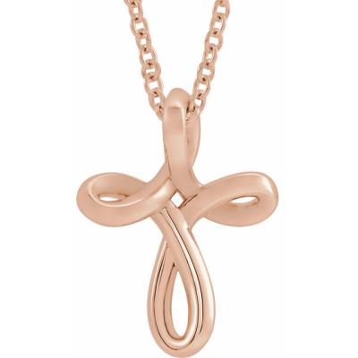 14K Rose 13.35x10.42 mm Youth Cross 16-18" Necklace