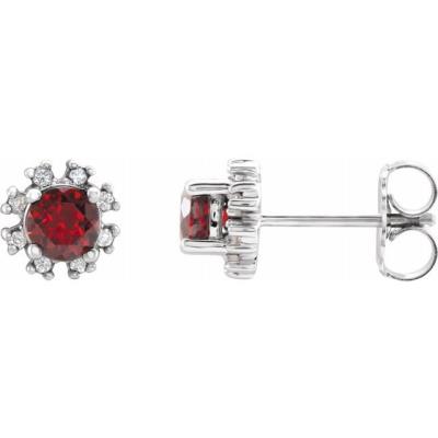 14K White Mozambique Garnet & .07 CTW Diamond Earrings