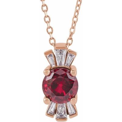 14K Rose Chatham® Created Ruby & 1/6 CTW Diamond Necklace
