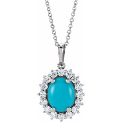 14K White Turquoise & 1/2 CTW Diamond Halo-Style 16-18" Necklace
