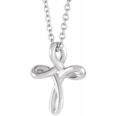 Sterling Silver 13.35x10.42 mm Youth Cross 16-18" Necklace