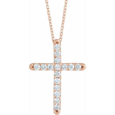 14K Rose 1/2 CTW Diamond French-Set Cross Necklace
