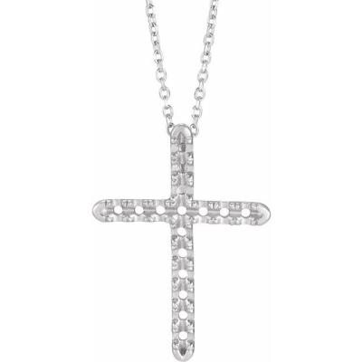 14K White 1/2 CTW Diamond French-Set Cross Necklace