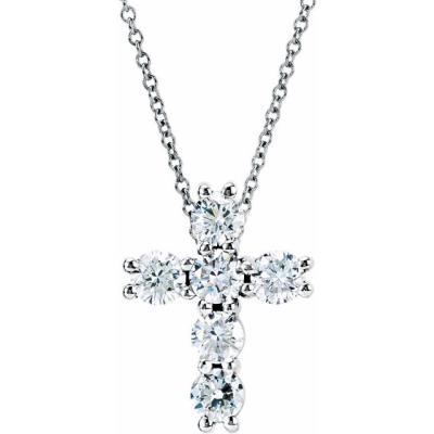 14K White 1 1/6 CTW Diamond Cross 18" Necklace 