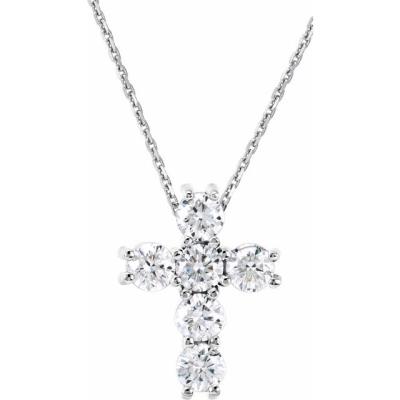 14K White 1/3 CTW Diamond Cross 18" Necklace 