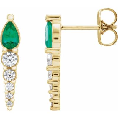 14K Yellow Gold Emerald & 1/4 CTW Diamond Earrings