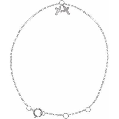 14K White .03 CTW Diamond Cross 5-7" Bracelet