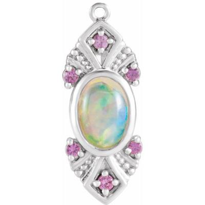 14K White Ethiopian Opal & Pink Sapphire Vintage-Inspired Dangle