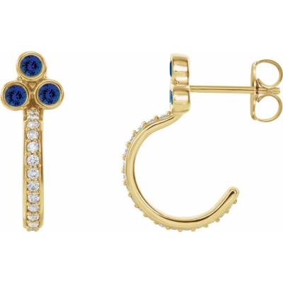 14K Yellow Gold Blue Sapphire & 1/4 CTW Diamond J-Hoop Earrings