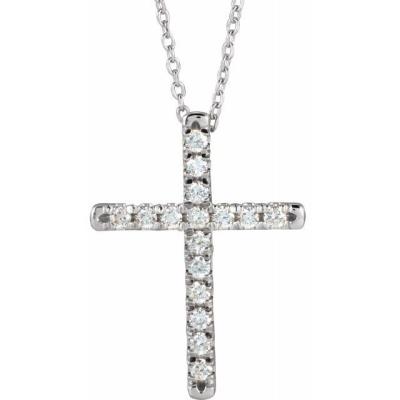 14K White 1/3 CTW Diamond French-Set Cross Necklace