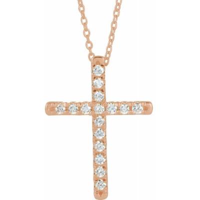 14K Rose 1/3 CTW Diamond French-Set Cross Necklace