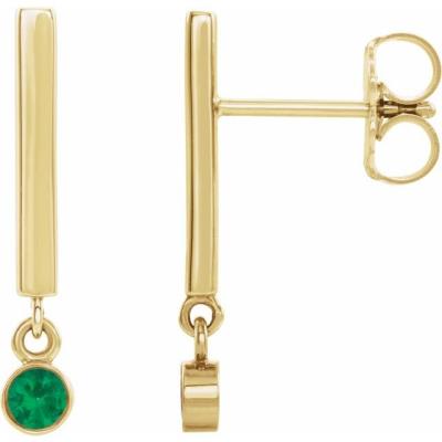 14K Yellow Gold Emerald Bar Earrings