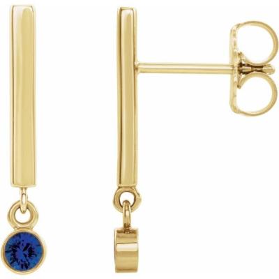 14K Yellow Gold Blue Sapphire Bar Earrings