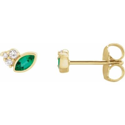 14K Yellow Gold Emerald &  .05 CTW Diamond Earrings