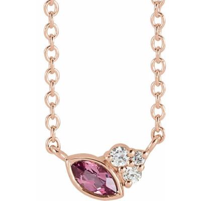 14K Rose Pink Tourmaline & .03 CTW Diamond 18" Necklace
