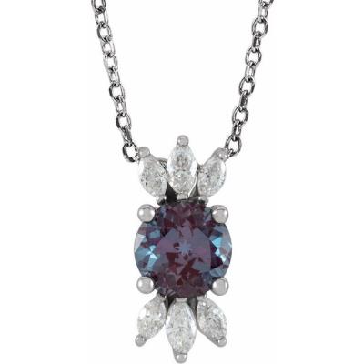 14K White Chatham® Created Alexandrite & 1/4 CTW Diamond Necklace