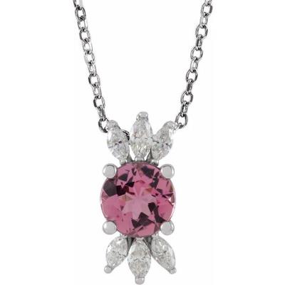 14K White Pink Tourmaline & 1/4 CTW Diamond Necklace