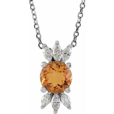 14K White Citrine & 1/4 CTW Diamond Necklace