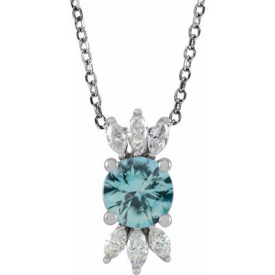 14K White Blue Zircon & 1/4 CTW Diamond Necklace