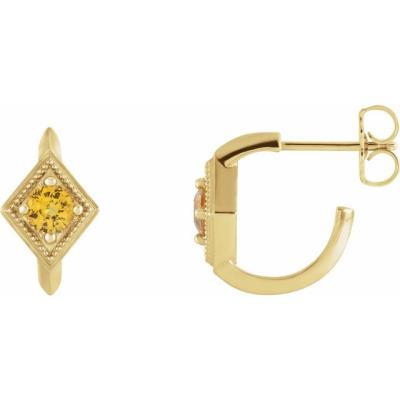14K Yellow Gold Sapphire Geometric Hoop Earrings