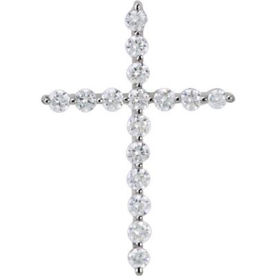 14K White 1/4 CTW Diamond Cross Pendant