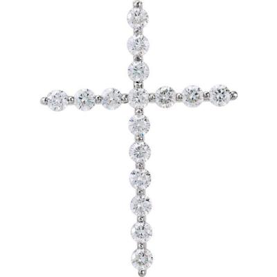 14K White 1 5/8 CTW Diamond Cross Pendant 