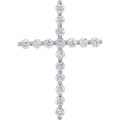 14K White 1 CTW Diamond Cross Pendant