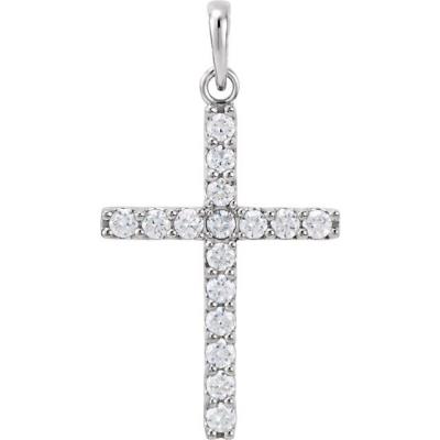 14K White 1/2 CTW Diamond Cross Pendant