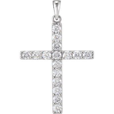 14K White 1 5/8 CTW Diamond Cross Pendant