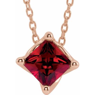14K Rose Chatham® Created Ruby Solitaire 16-18" Necklace